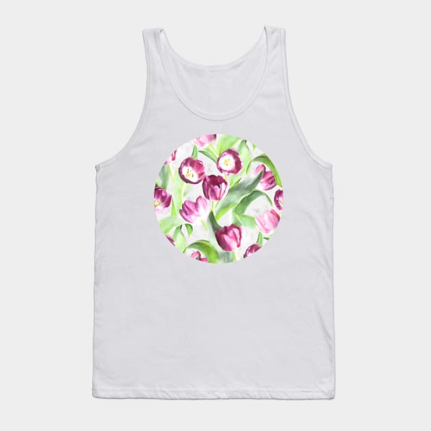 Deep Magenta Tulips on Creamy Peach Tank Top by micklyn